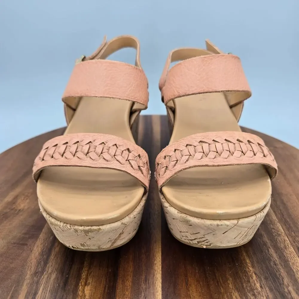 Kork-Ease Austin Sandals Womens 7 M Blush Beige Leather Platform Ankle Strap